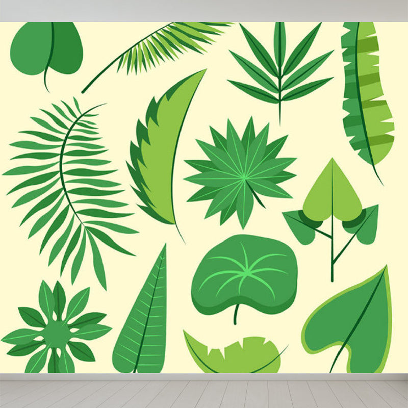Light Color Leaves Pattern Mural Decal Waterproofing Tropical Interior Room Wall Art Yellow Clearhalo 'Wall Decor' 'Wall Mural' 1714384