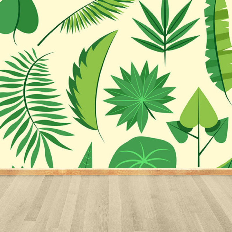 Light Color Leaves Pattern Mural Decal Waterproofing Tropical Interior Room Wall Art Clearhalo 'Wall Decor' 'Wall Mural' 1714385