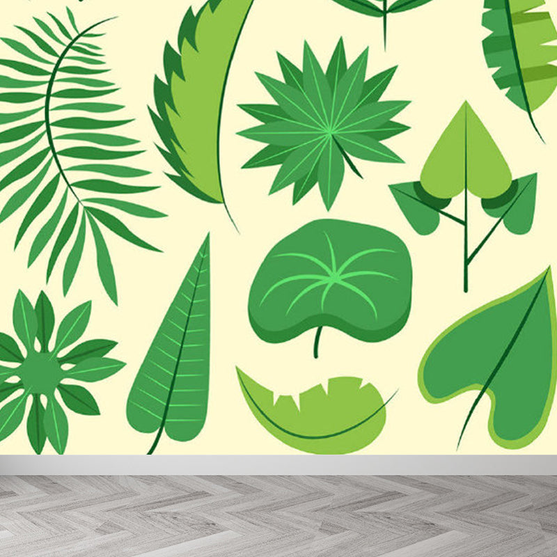 Light Color Leaves Pattern Mural Decal Waterproofing Tropical Interior Room Wall Art Clearhalo 'Wall Decor' 'Wall Mural' 1714386