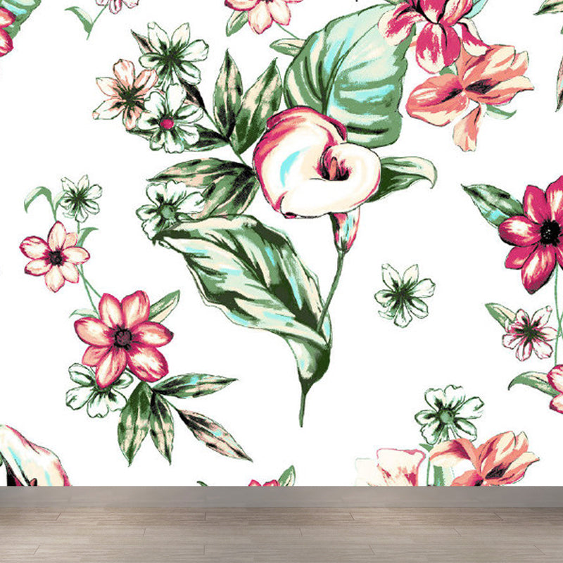 Soft Color Tropical Mural Wallpaper Big Botanical Leaves Wall Covering for Playroom Clearhalo 'Wall Decor' 'Wall Mural' 1714391