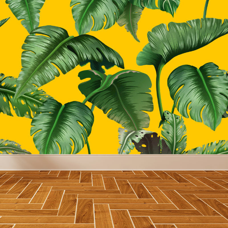 Soft Color Tropical Mural Wallpaper Big Botanical Leaves Wall Covering for Playroom Green Clearhalo 'Wall Decor' 'Wall Mural' 1714394