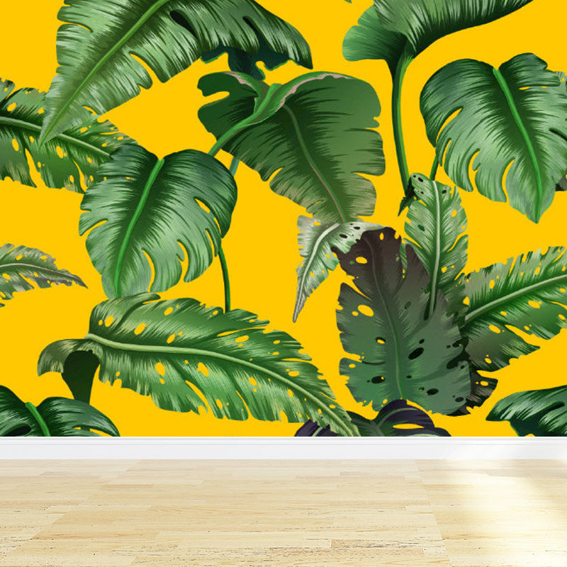Soft Color Tropical Mural Wallpaper Big Botanical Leaves Wall Covering for Playroom Clearhalo 'Wall Decor' 'Wall Mural' 1714395