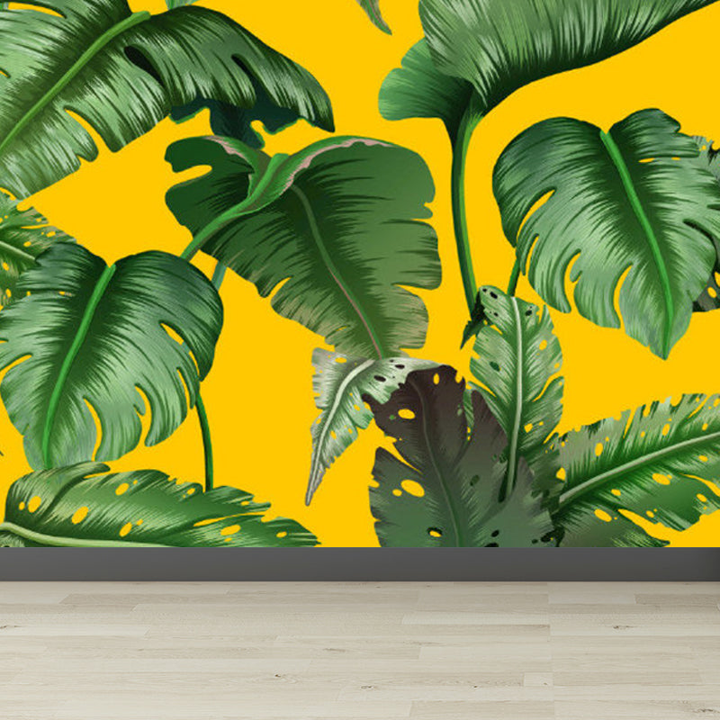 Soft Color Tropical Mural Wallpaper Big Botanical Leaves Wall Covering for Playroom Clearhalo 'Wall Decor' 'Wall Mural' 1714396