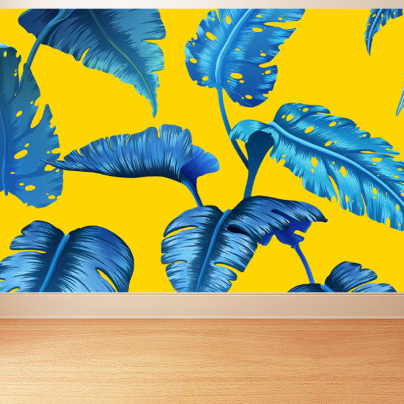 Soft Color Tropical Mural Wallpaper Big Botanical Leaves Wall Covering for Playroom Clearhalo 'Wall Decor' 'Wall Mural' 1714401