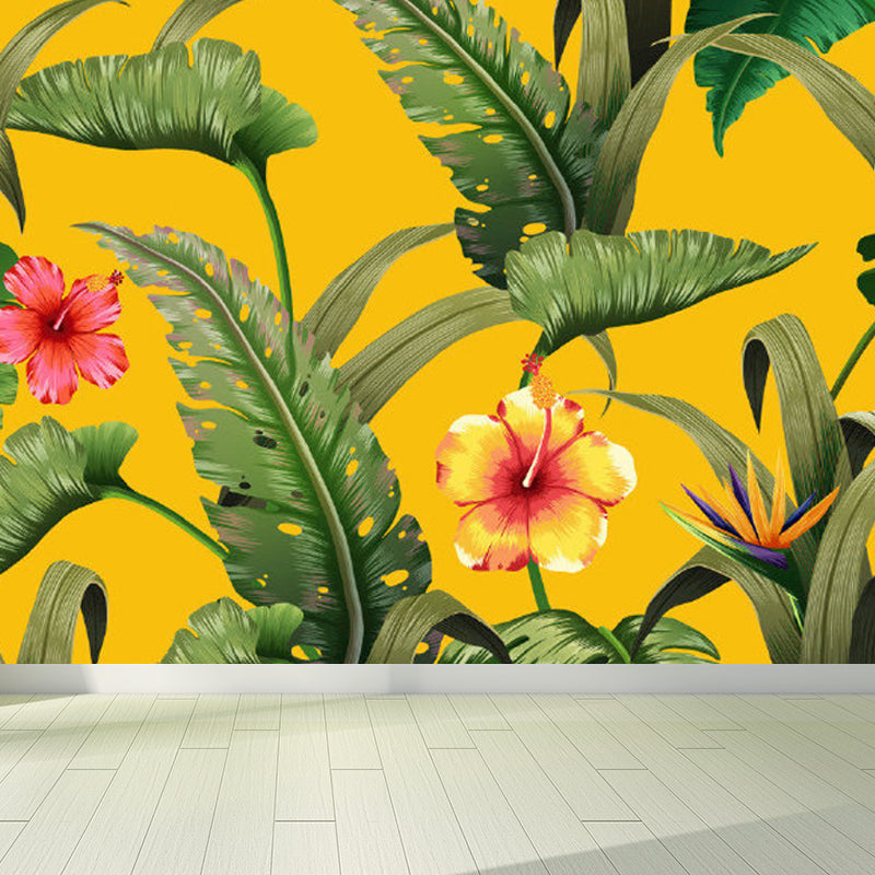 Soft Color Tropical Mural Wallpaper Big Botanical Leaves Wall Covering for Playroom Clearhalo 'Wall Decor' 'Wall Mural' 1714405