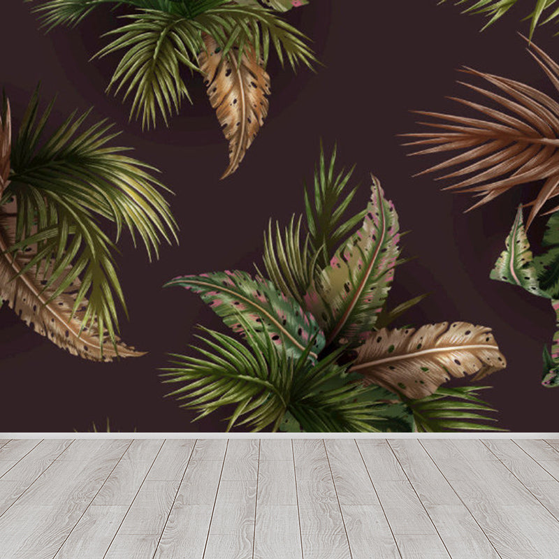 Soft Color Tropical Mural Wallpaper Big Botanical Leaves Wall Covering for Playroom Clearhalo 'Wall Decor' 'Wall Mural' 1714411