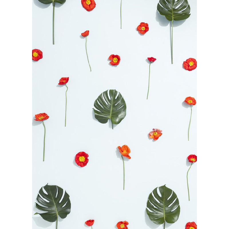 Pastel Color Tropical Wall Mural Great Leaves Pattern Wall Covering for Guest Room Clearhalo 'Wall Decor' 'Wall Mural' 1714417