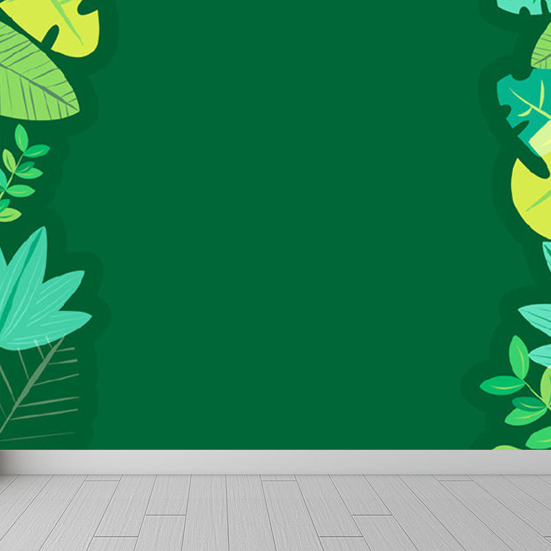 Pastel Color Tropical Wall Mural Great Leaves Pattern Wall Covering for Guest Room Green Clearhalo 'Wall Decor' 'Wall Mural' 1714419