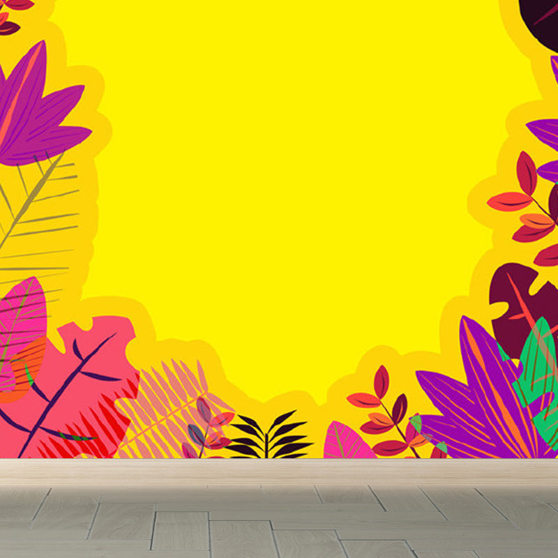 Pastel Color Tropical Wall Mural Great Leaves Pattern Wall Covering for Guest Room Clearhalo 'Wall Decor' 'Wall Mural' 1714425