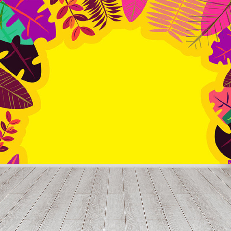 Pastel Color Tropical Wall Mural Great Leaves Pattern Wall Covering for Guest Room Clearhalo 'Wall Decor' 'Wall Mural' 1714426