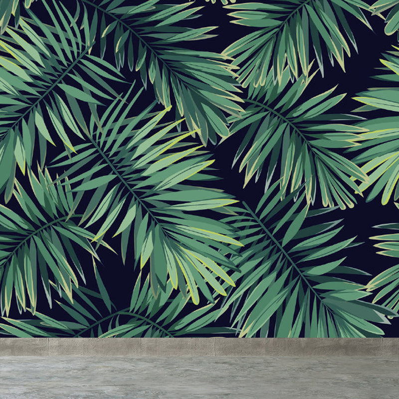 Leaves Pattern Mural Decal Tropical Decorative Kitchen Wall Covering, Made to Measure Blackish Green Clearhalo 'Wall Decor' 'Wall Mural' 1714439