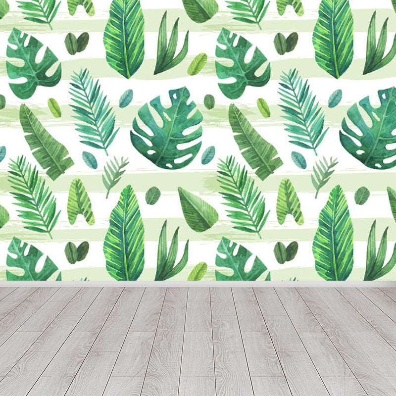 Leaves Pattern Mural Decal Tropical Decorative Kitchen Wall Covering, Made to Measure Green Clearhalo 'Wall Decor' 'Wall Mural' 1714444