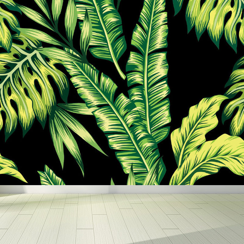 Leaves Pattern Mural Decal Tropical Decorative Kitchen Wall Covering, Made to Measure Black Clearhalo 'Wall Decor' 'Wall Mural' 1714449