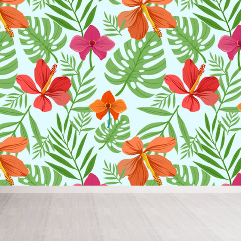 Leaves Pattern Mural Decal Tropical Decorative Kitchen Wall Covering, Made to Measure Clearhalo 'Wall Decor' 'Wall Mural' 1714456