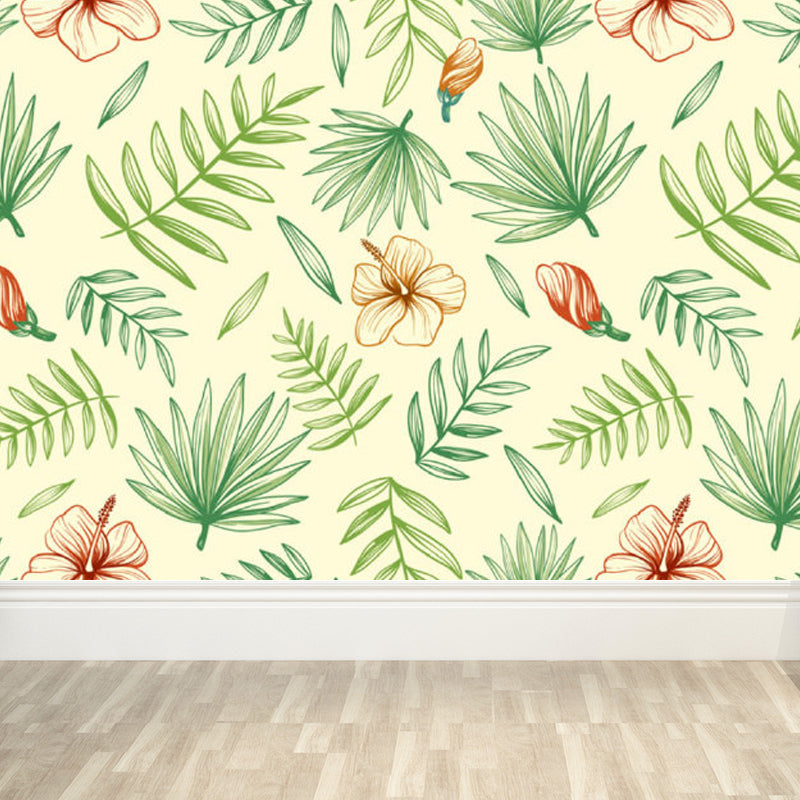 Leaves Pattern Mural Decal Tropical Decorative Kitchen Wall Covering, Made to Measure Beige Clearhalo 'Wall Decor' 'Wall Mural' 1714459