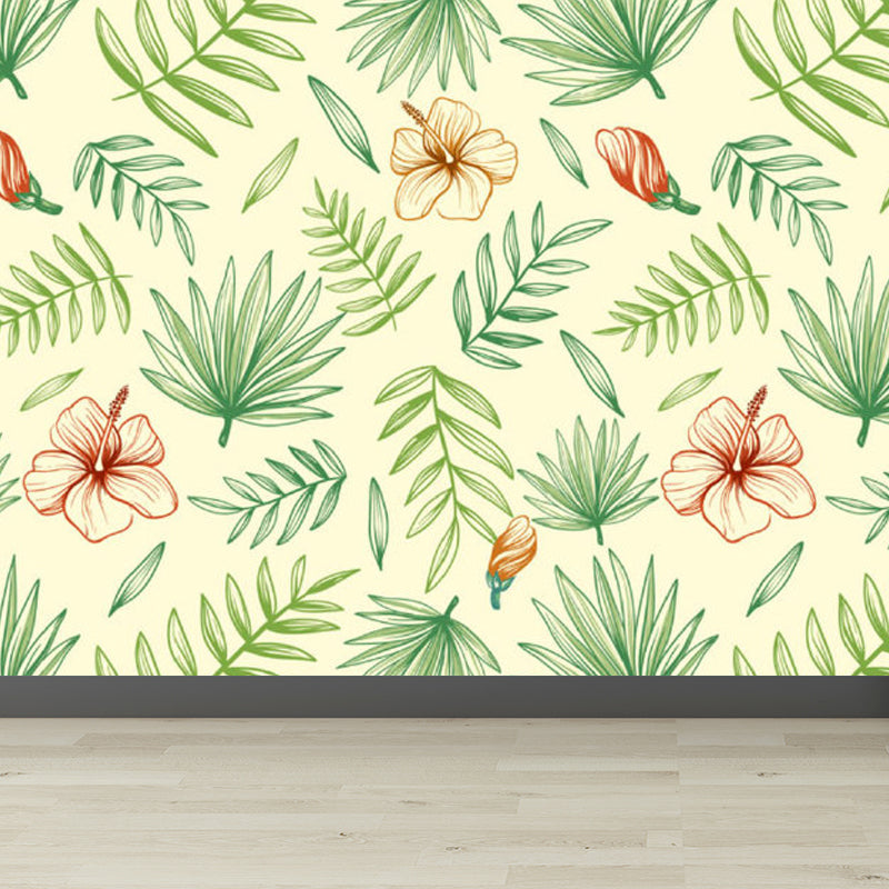 Leaves Pattern Mural Decal Tropical Decorative Kitchen Wall Covering, Made to Measure Clearhalo 'Wall Decor' 'Wall Mural' 1714460