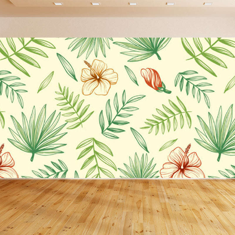 Leaves Pattern Mural Decal Tropical Decorative Kitchen Wall Covering, Made to Measure Clearhalo 'Wall Decor' 'Wall Mural' 1714461