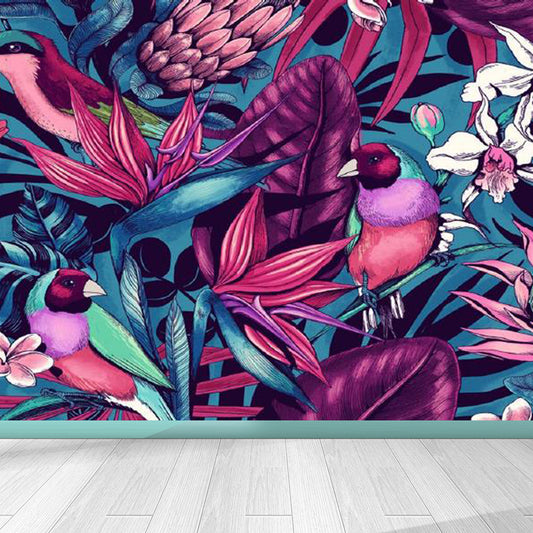 Foliage Mural Decal Tropical Ornamental Girls Bedroom Wall Covering, Personalize Clearhalo 'Wall Decor' 'Wall Mural' 1714476