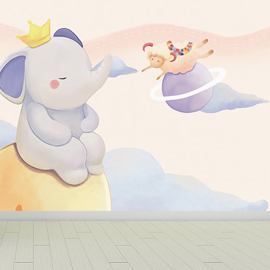 Animals in Sky Print Mural Childrens Art Water-Proof Nursery Wall Covering, Custom Size Clearhalo 'Wall Decor' 'Wall Mural' 1714560