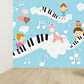 Sky Musical Performance Mural Wallpaper Blue Cartoon Wall Covering for Accent Wall Clearhalo 'Wall Decor' 'Wall Mural' 1714601