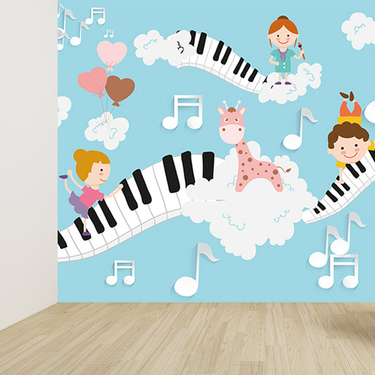 Sky Musical Performance Mural Wallpaper Blue Cartoon Wall Covering for Accent Wall Clearhalo 'Wall Decor' 'Wall Mural' 1714601
