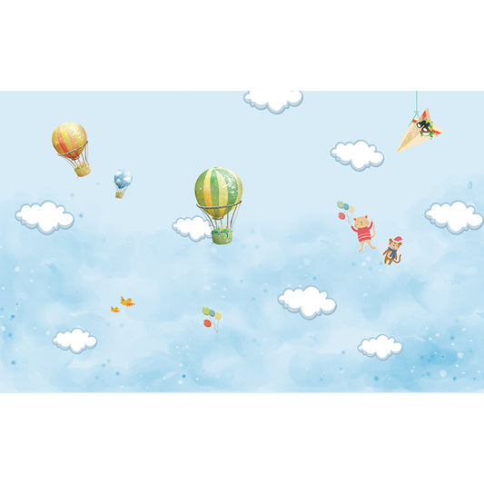 Blue Cartoon Wall Mural Whole Sky with Hot Air Balloon Drawing Wall Covering for Accent Wall Clearhalo 'Wall Decor' 'Wall Mural' 1714617
