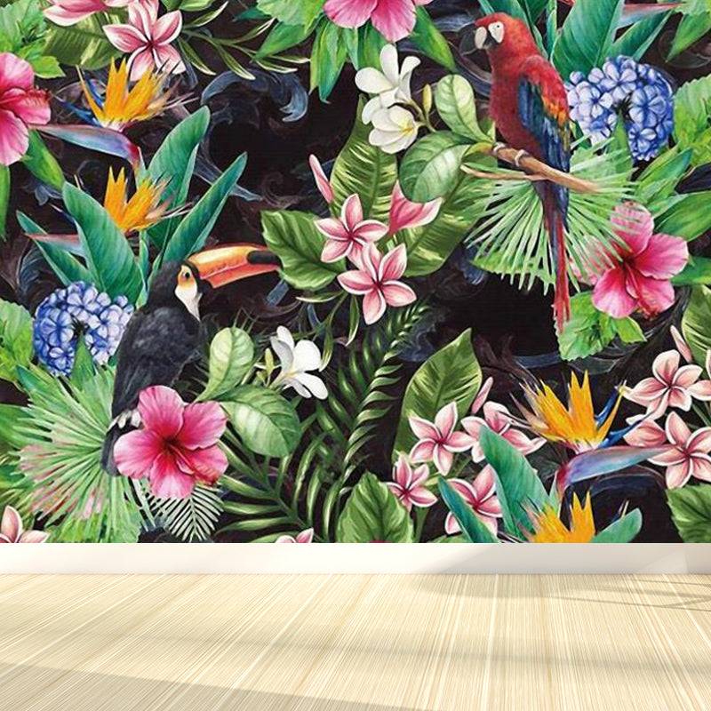 Light Color Wild Landscape Mural Moisture-Proofing Tropical Bedroom Wall Covering Green Clearhalo 'Wall Decor' 'Wall Mural' 1714879