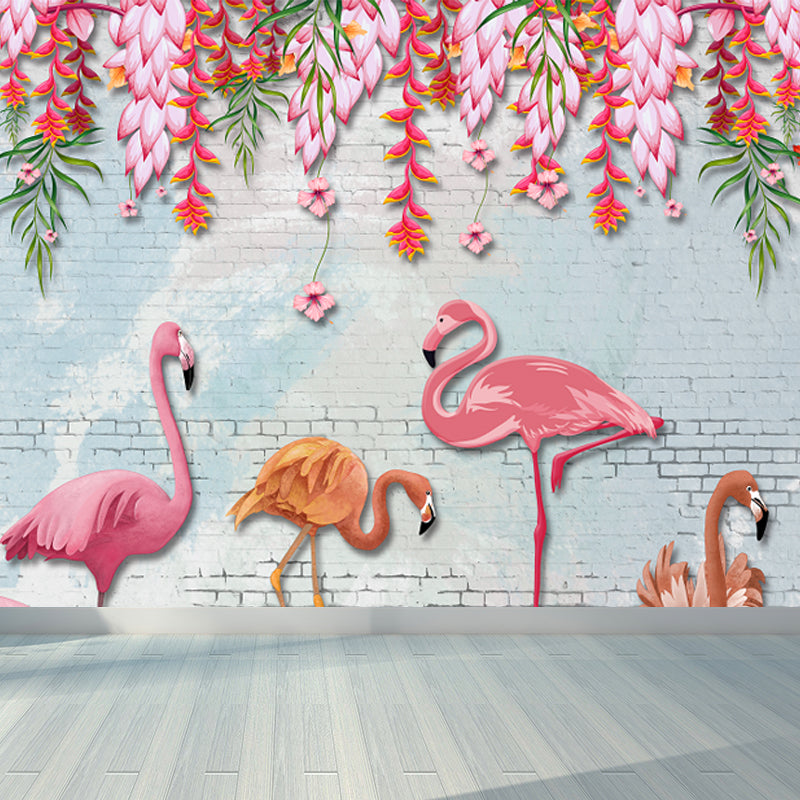 Light Color Wild Landscape Mural Moisture-Proofing Tropical Bedroom Wall Covering Light Pink Clearhalo 'Wall Decor' 'Wall Mural' 1714889