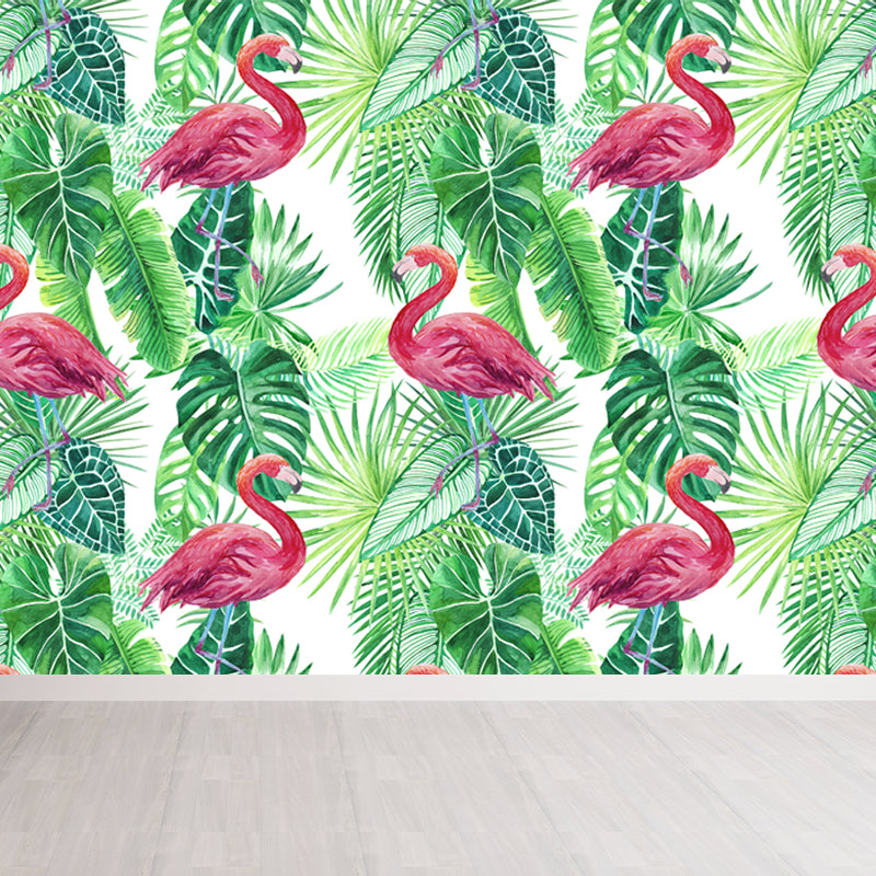 Light Color Wild Landscape Mural Moisture-Proofing Tropical Bedroom Wall Covering Pink Clearhalo 'Wall Decor' 'Wall Mural' 1714894