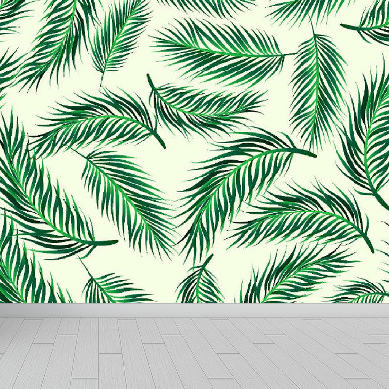 Non-Woven Ornamental Wall Mural Tropical Botanical Leaves Wall Covering, Personalised Green Clearhalo 'Wall Decor' 'Wall Mural' 1714949