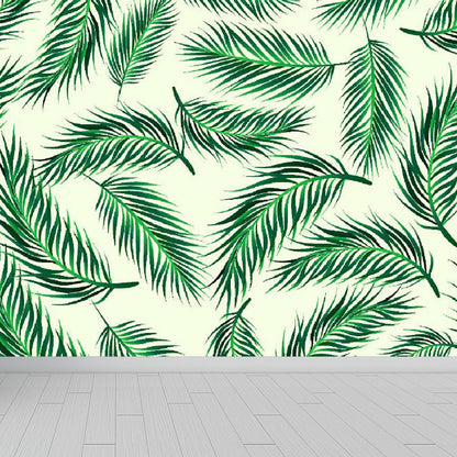 Non-Woven Ornamental Wall Mural Tropical Botanical Leaves Wall Covering, Personalised Green Clearhalo 'Wall Decor' 'Wall Mural' 1714949