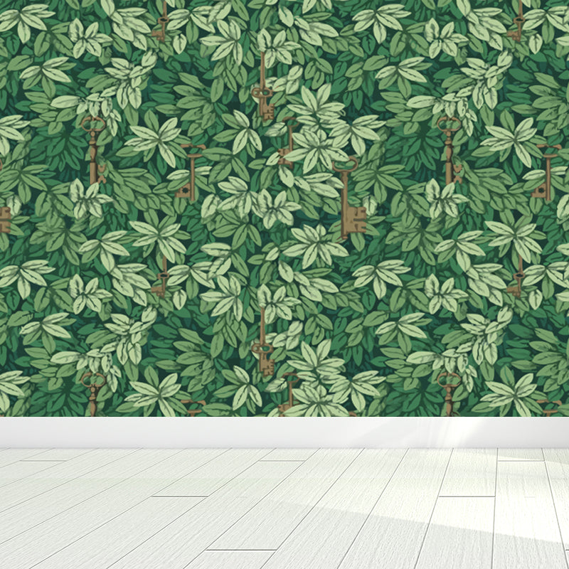 Non-Woven Ornamental Wall Mural Tropical Botanical Leaves Wall Covering, Personalised Dark Green Clearhalo 'Wall Decor' 'Wall Mural' 1714954