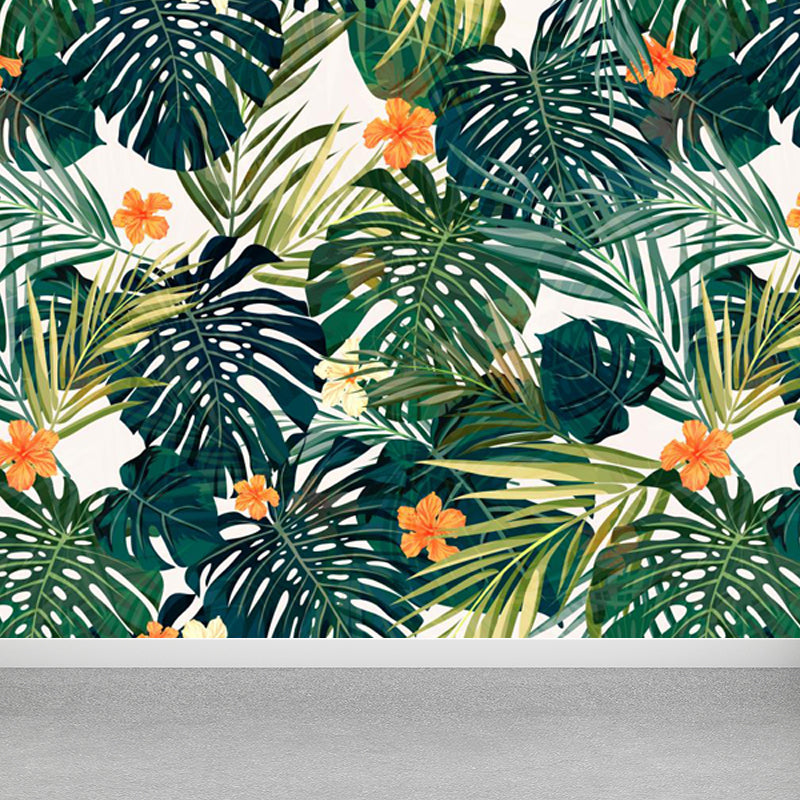 Non-Woven Ornamental Wall Mural Tropical Botanical Leaves Wall Covering, Personalised Orange Clearhalo 'Wall Decor' 'Wall Mural' 1714959