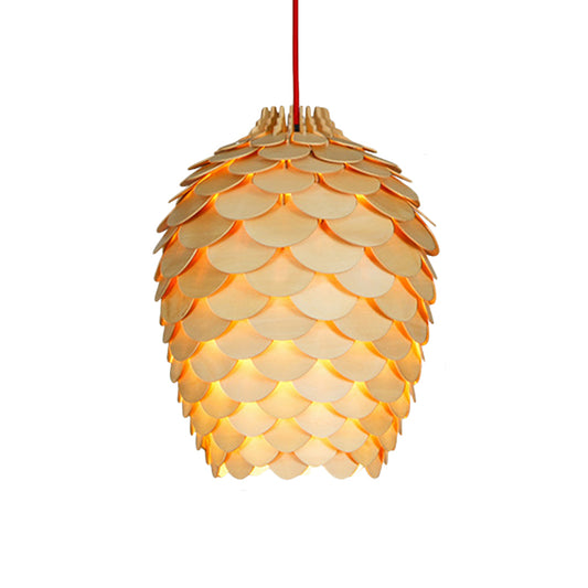 Wooden Pine Cone Hanging Light Fixture Countryside 12"/15" W 1 Light Beige Suspension Light for Dining Room Clearhalo 'Ceiling Lights' 'Modern Pendants' 'Modern' 'Pendant Lights' 'Pendants' Lighting' 171495