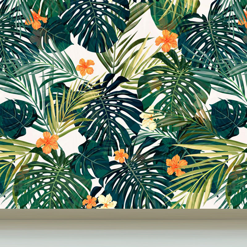 Non-Woven Ornamental Wall Mural Tropical Botanical Leaves Wall Covering, Personalised Clearhalo 'Wall Decor' 'Wall Mural' 1714960