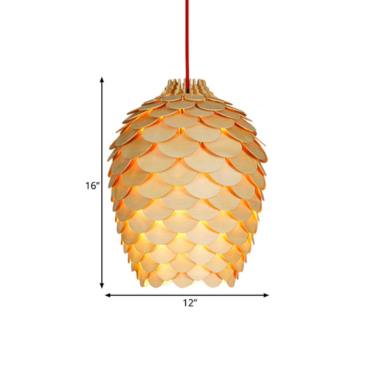 Wooden Pine Cone Hanging Light Fixture Countryside 12"/15" W 1 Light Beige Suspension Light for Dining Room Clearhalo 'Ceiling Lights' 'Modern Pendants' 'Modern' 'Pendant Lights' 'Pendants' Lighting' 171496