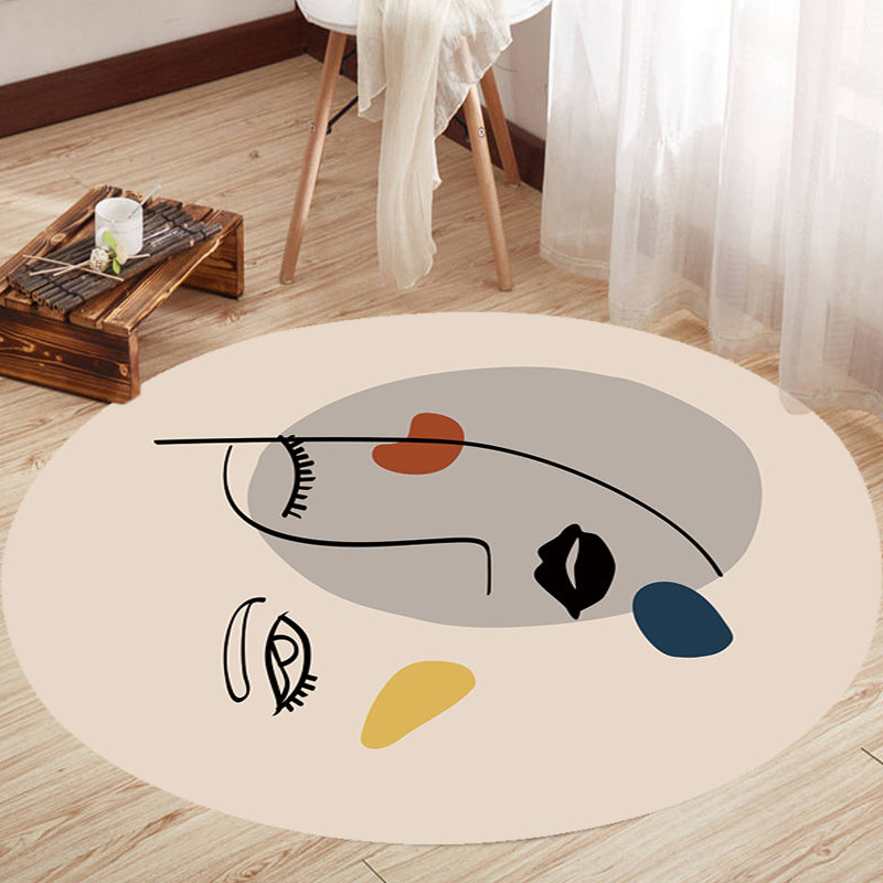 Ivory Irregular Bedroom Rug Novelty Abstract Face Pattern Area Rug Polyester Anti-Slip Backing Carpet Beige Clearhalo 'Area Rug' 'Rug' 1714974