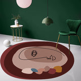 Simple Novelty Irregular Rug in Brown Abstract Face Pattern Rug Polyester Stain-Resistant Carpet for Home Decor