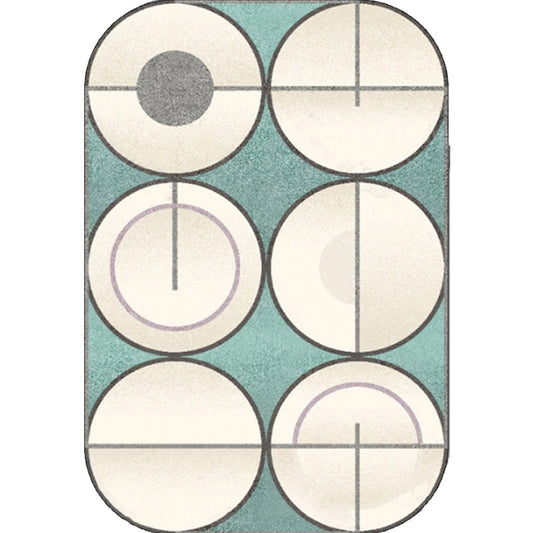 Simple Novelty Irregular Rug in Green and Ivory Colorblock Circle Pattern Rug Polyester Non-Slip Carpet for Home Decor