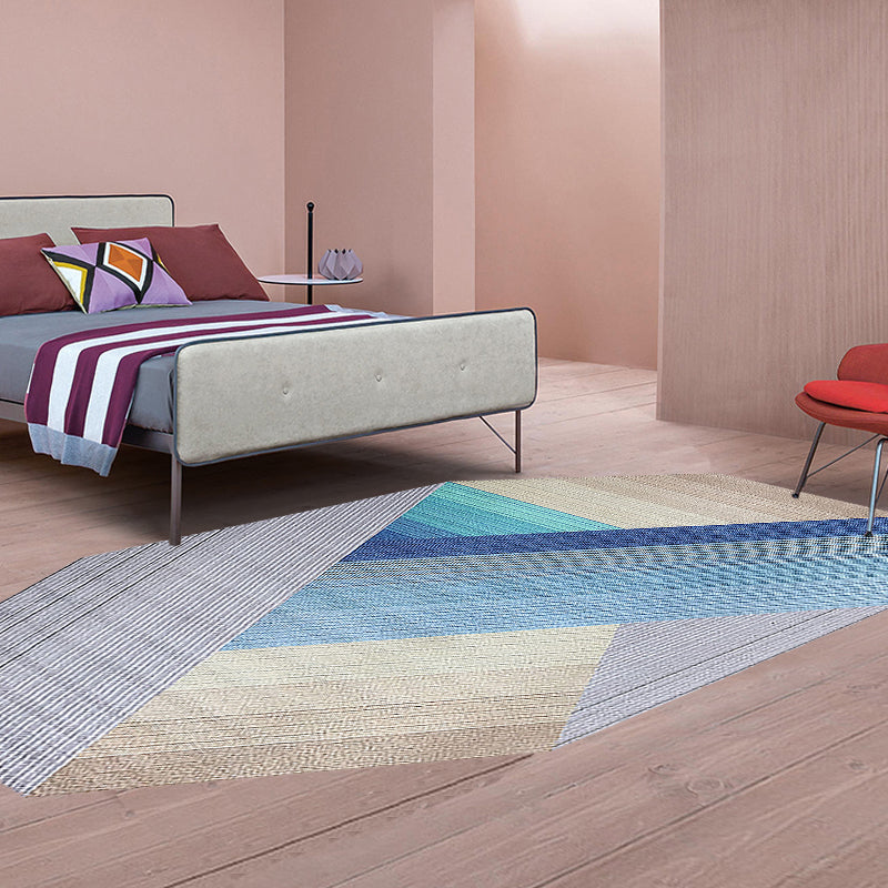 Blue Irregular Bedroom Rug Novelty Stripes Geometry Pattern Area Rug Polyester Anti-Slip Backing Carpet Clearhalo 'Area Rug' 'Rug' 1715062