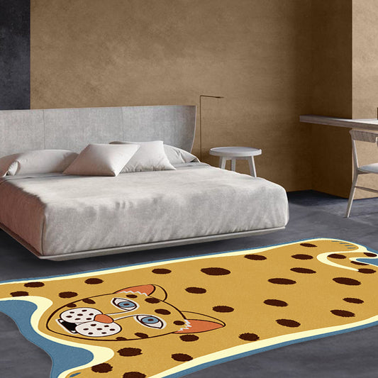 Yellow and Brown Irregular Rug Nursery Kids Animal Tiger Leopard Lion Pattern Area Rug Polyester Stain-Resistant Carpet Clearhalo 'Area Rug' 'Rug' 1715137