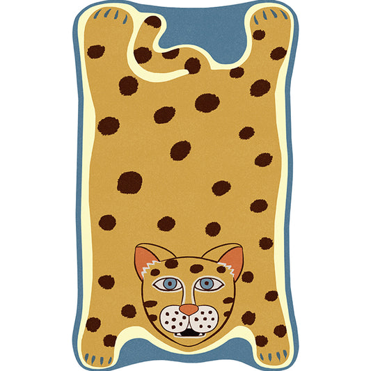 Yellow and Brown Irregular Rug Nursery Kids Animal Tiger Leopard Lion Pattern Area Rug Polyester Stain-Resistant Carpet Clearhalo 'Area Rug' 'Rug' 1715138