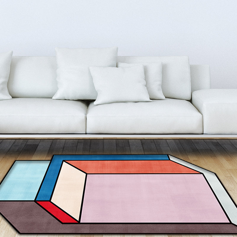 Novelty Living Room Irregular Rug Colorful Color Block Cubic Print Rug Polyester Pet Friendly Area Rug Pink Clearhalo 'Area Rug' 'Rug' 1715198