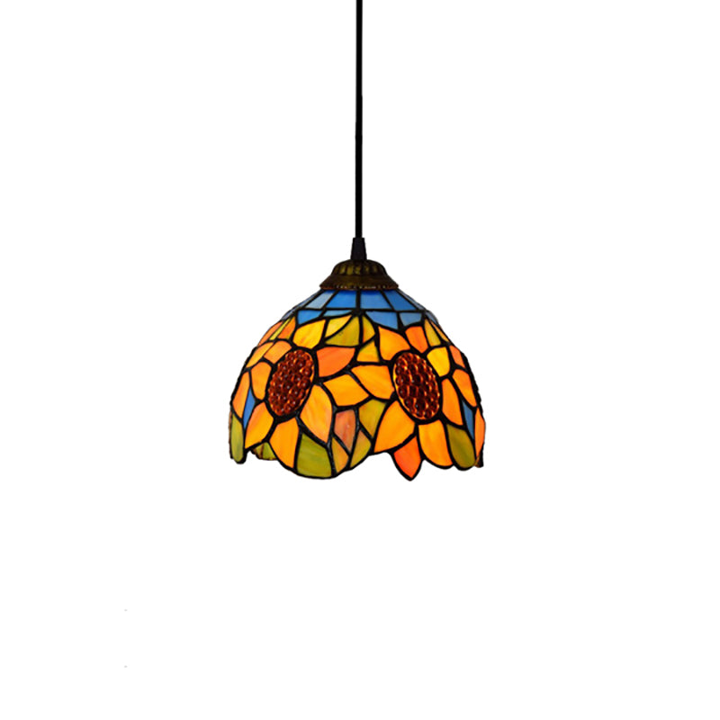 1 Head Ceiling Lamp Tiffany-Style Wide Flare Green/Orange Hand Cut Glass Pendant Ceiling Light for Living Room Clearhalo 'Ceiling Lights' 'Close To Ceiling Lights' 'Industrial' 'Middle Century Pendants' 'Pendant Lights' 'Pendants' 'Tiffany close to ceiling' 'Tiffany Pendants' 'Tiffany' Lighting' 171520