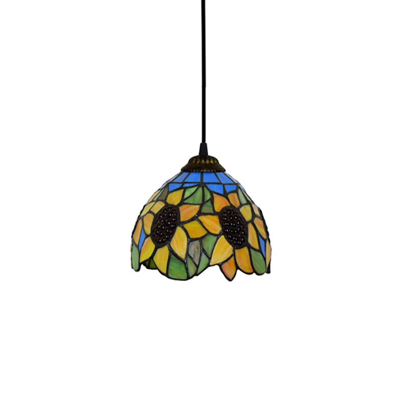 1 Head Ceiling Lamp Tiffany-Style Wide Flare Green/Orange Hand Cut Glass Pendant Ceiling Light for Living Room Clearhalo 'Ceiling Lights' 'Close To Ceiling Lights' 'Industrial' 'Middle Century Pendants' 'Pendant Lights' 'Pendants' 'Tiffany close to ceiling' 'Tiffany Pendants' 'Tiffany' Lighting' 171521