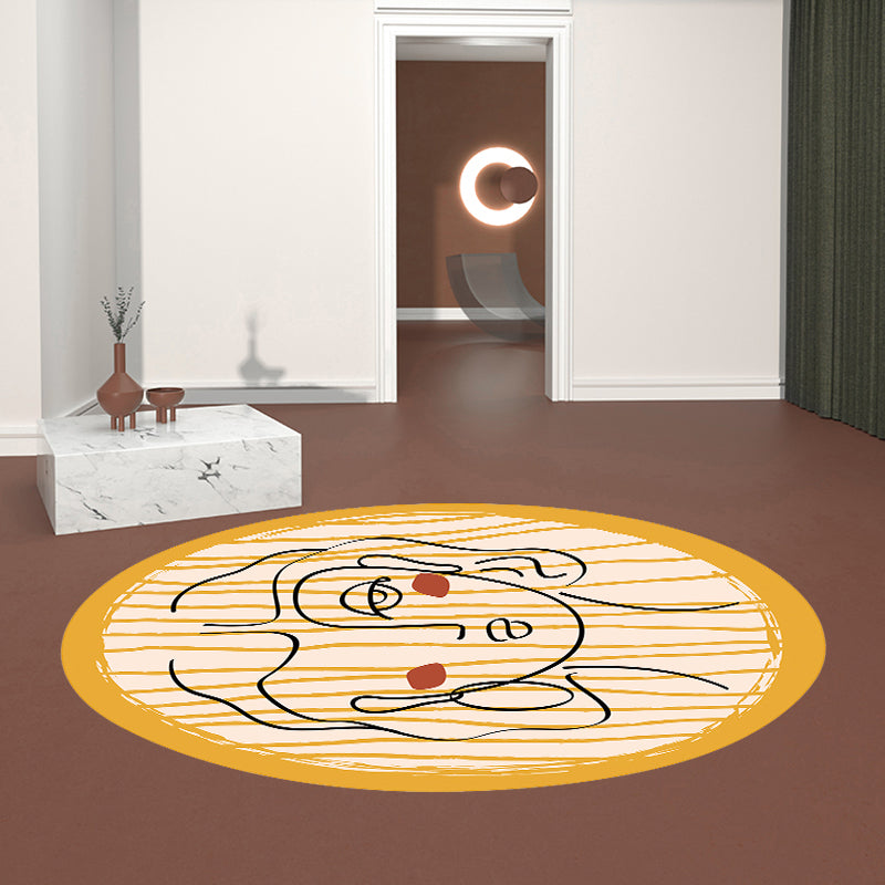 Novelty Living Room Irregular Rug in Yellow Abstract Maiden Print Rug Polyester Non-Slip Backing Area Rug Yellow Clearhalo 'Area Rug' 'Rug' 1715229