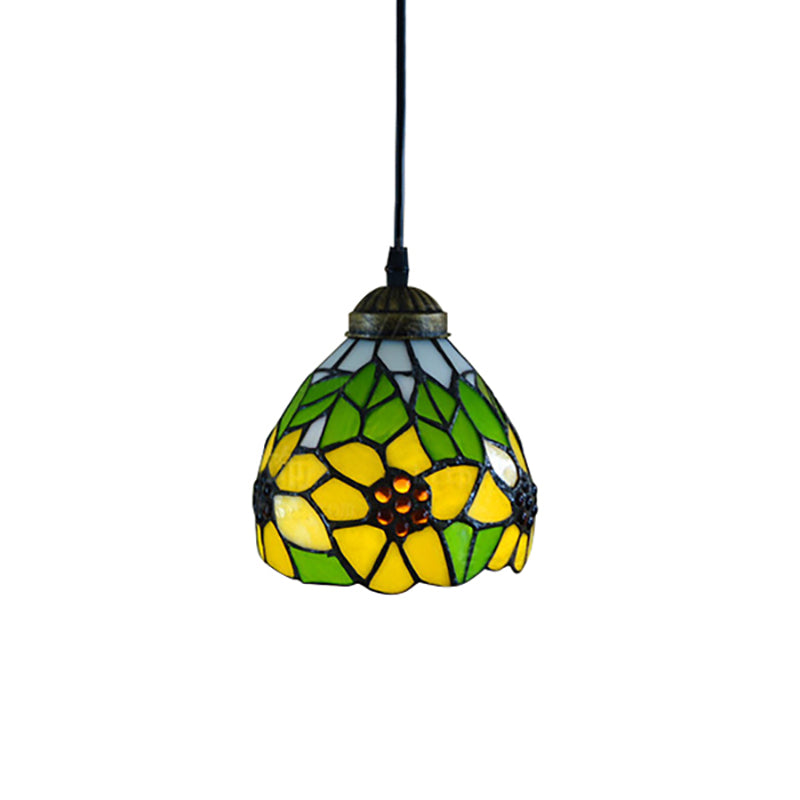 1 Head Ceiling Lamp Tiffany-Style Wide Flare Green/Orange Hand Cut Glass Pendant Ceiling Light for Living Room Clearhalo 'Ceiling Lights' 'Close To Ceiling Lights' 'Industrial' 'Middle Century Pendants' 'Pendant Lights' 'Pendants' 'Tiffany close to ceiling' 'Tiffany Pendants' 'Tiffany' Lighting' 171524
