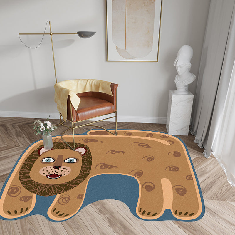 Kids Irregular Bedroom Rug in Red and Brown Animal Tiger Lion Leopard Print Rug Polyester Non-Slip Backing Area Rug Dark Brown Clearhalo 'Area Rug' 'Rug' 1715298