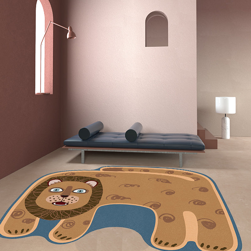 Kids Irregular Bedroom Rug in Red and Brown Animal Tiger Lion Leopard Print Rug Polyester Non-Slip Backing Area Rug Clearhalo 'Area Rug' 'Rug' 1715299