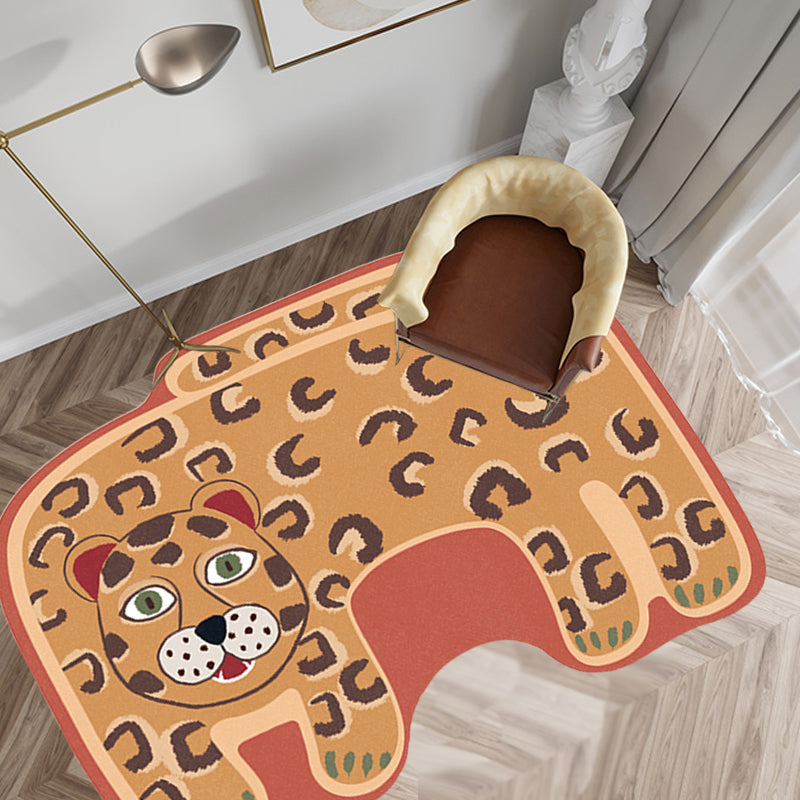 Kids Irregular Bedroom Rug in Red and Brown Animal Tiger Lion Leopard Print Rug Polyester Non-Slip Backing Area Rug Brown Clearhalo 'Area Rug' 'Rug' 1715306